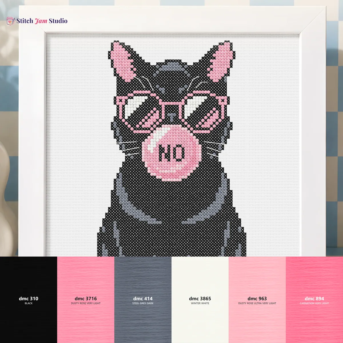 Cat with the gum - small — counted cross-stitch pattern by Stitch Jam Studio