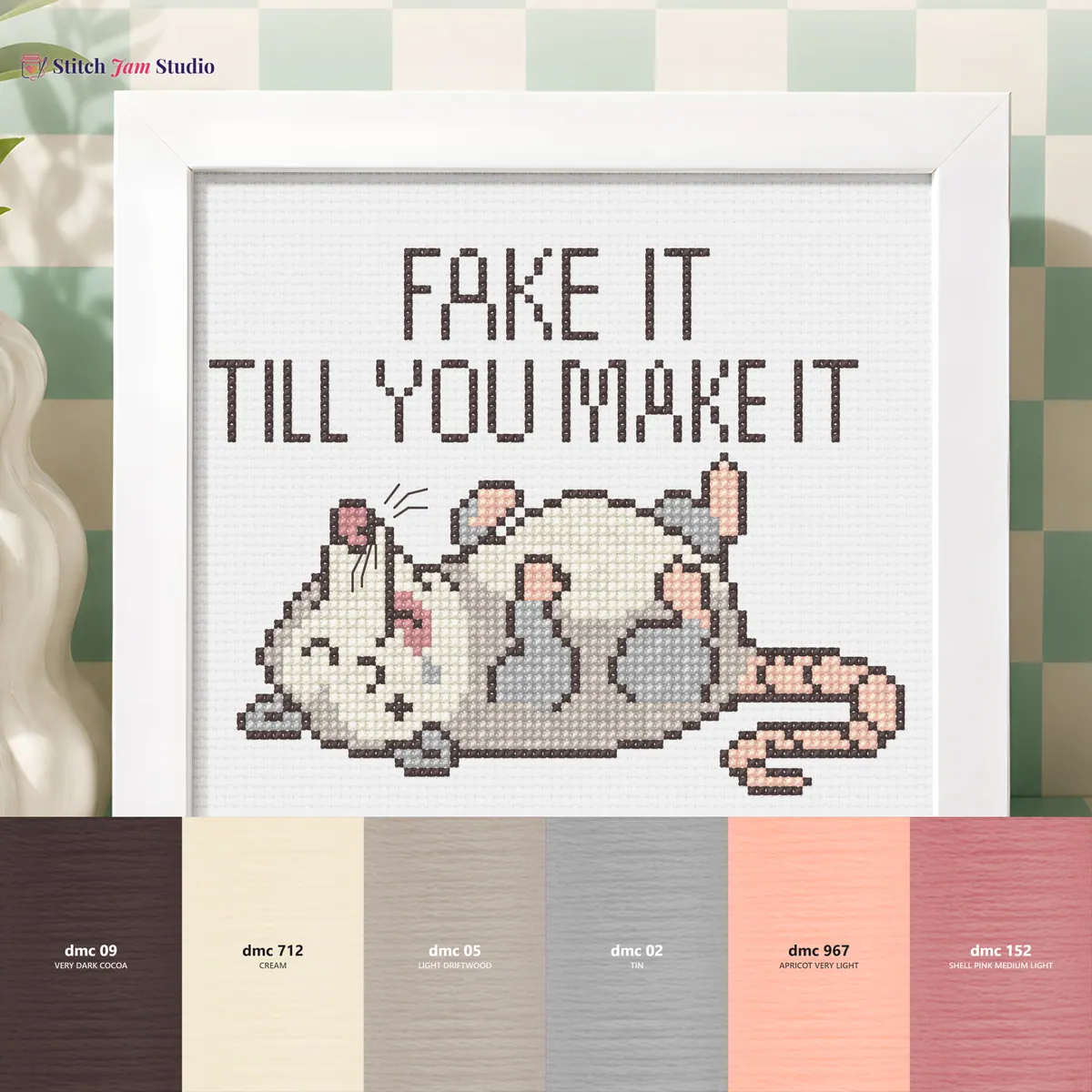 Opossum - Fake it till... — counted cross-stitch pattern by Stitch Jam Studio