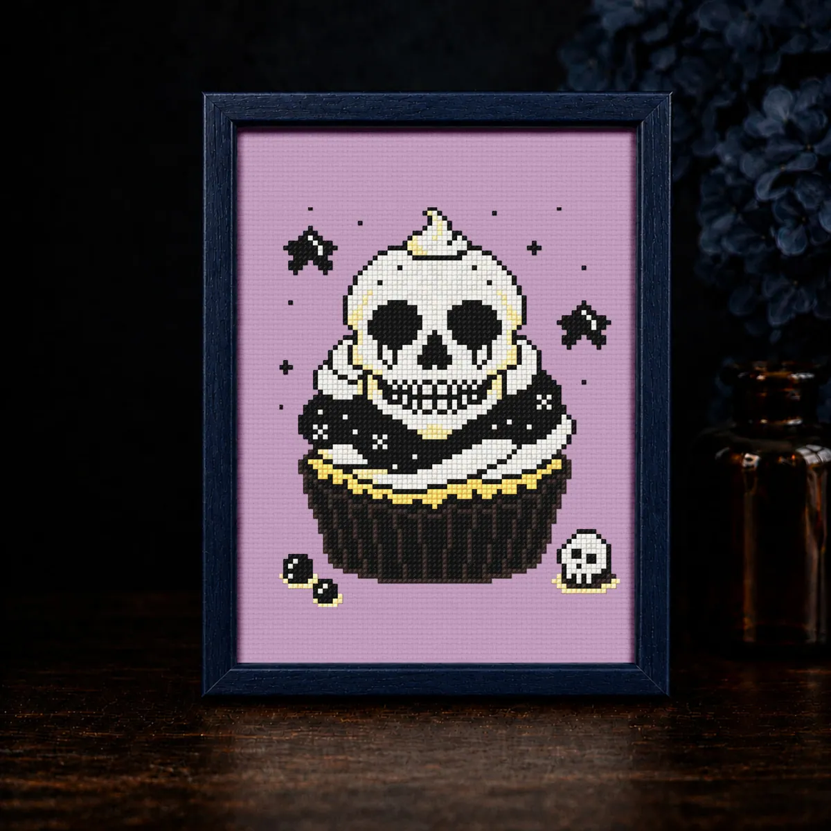 Spooky Skull Cupcake — counted cross-stitch pattern by Stitch Jam Studio