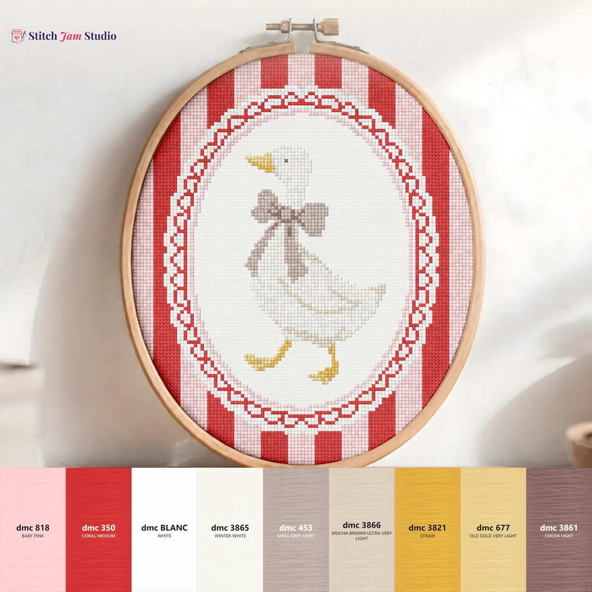 striped goose  with the bow — counted cross-stitch pattern by Stitch Jam Studio